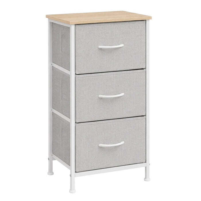 Betcozy 3-Drawer Nightstand Storage Dresser, Classic Bedroom Dresser for Clothes & Nursery Organization, Stable Metal Frame, Wooden Top, Gray