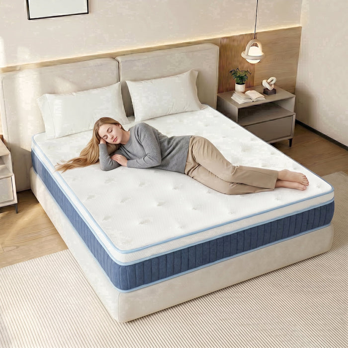 Queen Mattress, 12 inch Hybrid Mattress, Hybrid Mattress in a Box, Multi-Fabric Encased Pocket Springs, Medium, White