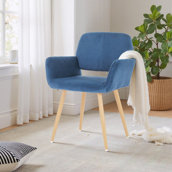 Blorly Dining Chair, Small Velvet Vanity Arm Chair for Bedroom,Living Room, Makeup Vanity Chair with Wood Legs, Blue