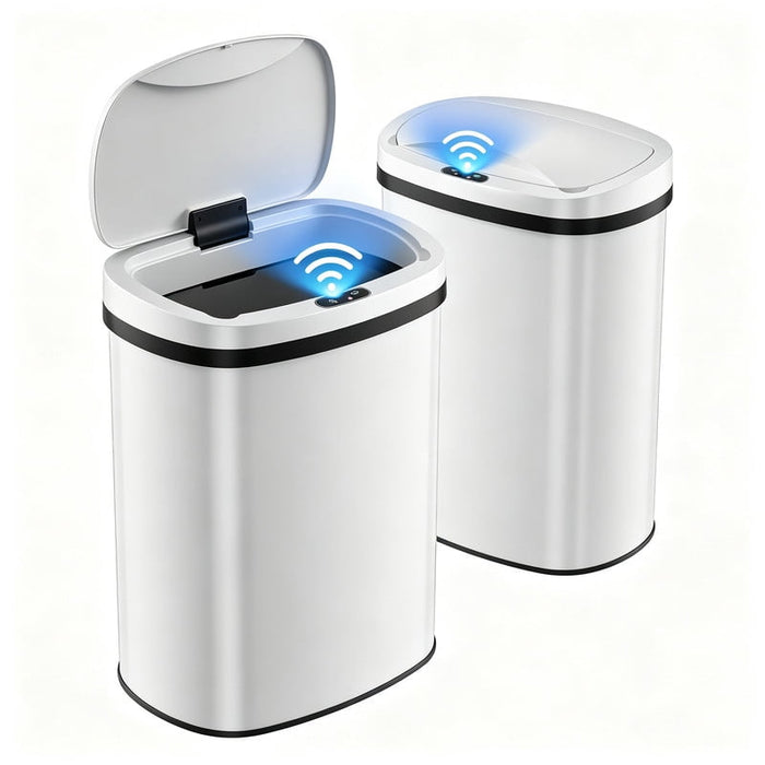 Betcozy Kitchen Trash Can, 13 Gallon Touchless Motion Sensor Stainless Steel Kitchen Trash Can, White