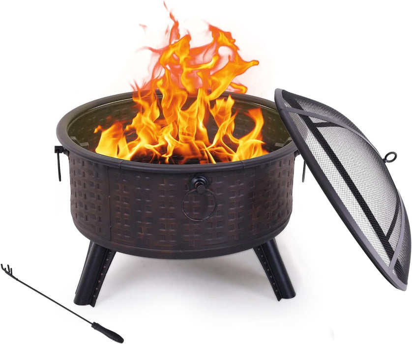 Betcozy Outdoor Fire Pit, 20 Inch Fire Pit with Lid for Outdoor Wood, Camp Fire Poker for Backyard, Garden, Camping