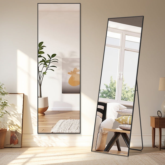 SIMENMAX 64"x21" Full Length Mirror, Full Body Mirror Floor Mirror Standing Hanging or Leaning Wall, Wall Mirror with Stand Aluminum Alloy Thin Frame for Bedroom Cloakroom