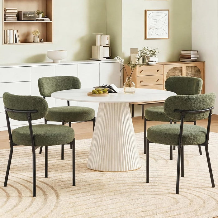 Nextay Set of 2 Mid-Century Modern Dining Chairs, Upholstered Round Backrest with Soft Boucle Fabric, Green for Kitchen, Living Room, or Vanity