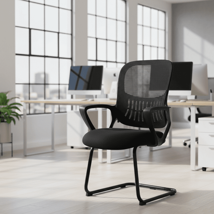 Betcozy Office Chair without Wheels, Conference Reception Guest Chair with Arms and Lumbar Support, 1 PCS
