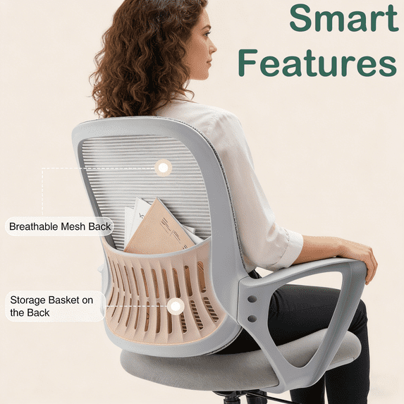 Aidoly Breathable Mesh Office Chair with Lumbar Support - Adjustable Swivel Desk Chair for Home & Professional Workspaces
