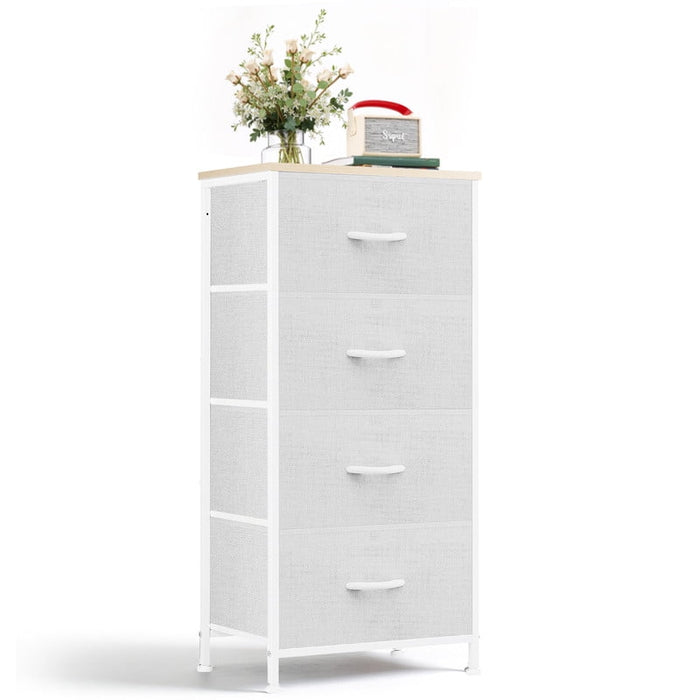 Simenmax 4 Storage Dresser for Bedroom, Wide Fabric Closet Chests Organizer Tower Furniture with Wooden Top Metal Frame for Bedroom, Living Room, Hallway, Entryway, Light Gray