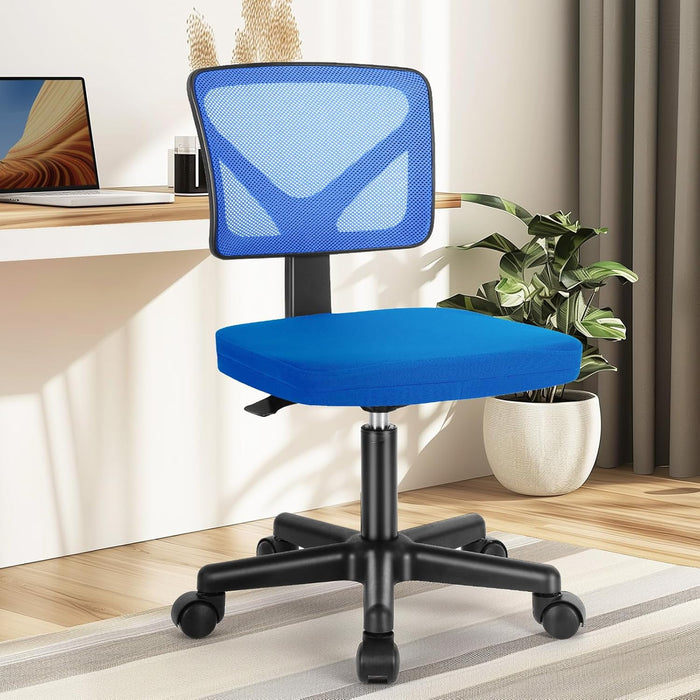 Nextay Armless Office Chair, Ergonomic Mesh Desk Chair with Swivel Wheels, Adjustable Height, Mid-Back Rolling Task Chair for Small Spaces,Blue