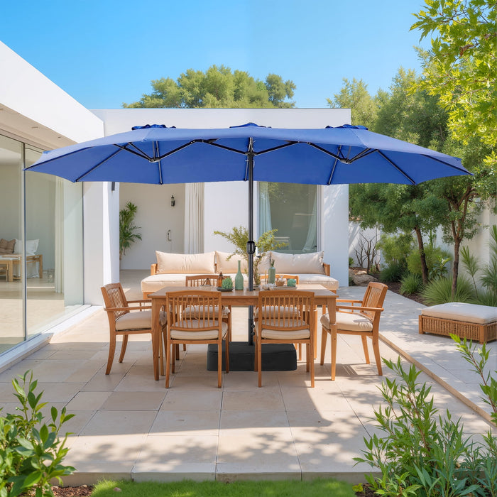 Blorly 15ft Large Patio Umbrella with Base Included, Rectangle Table Umbrella Outdoor Patio, Outside Umbrellas for Deck, Market, Backyard, Blue