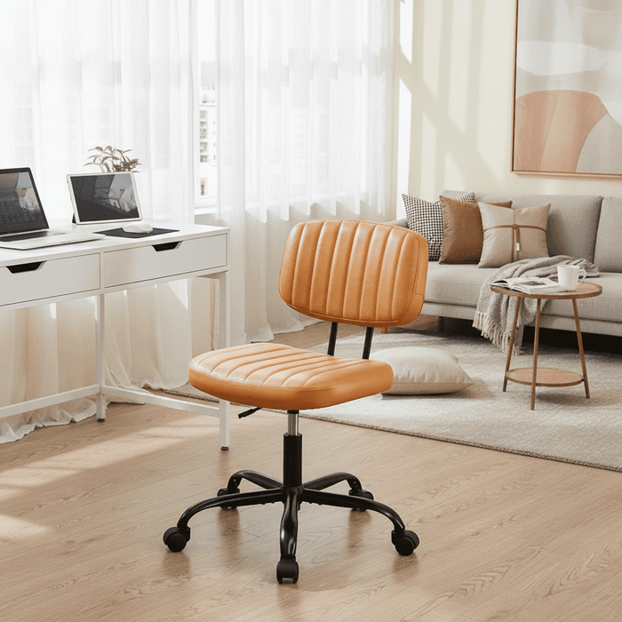 Betcozy Desk Chair, Armless Activity Chair with Wheels, Comfy Low Back Swivel Task Chair, Brown