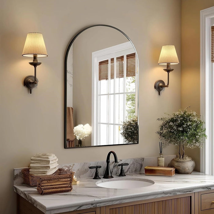 Taoset 30x20 Inch Black Arched Wall Mirror with Tempered Glass, Rust-Resistant Metal Frame