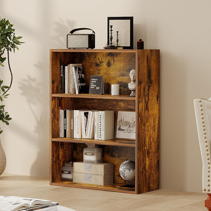 Blorly 3-Tier Bookcase, 31.5 Inch Industrial Storage Wall Shelf, Display Shelf for Living room, Bedroom, Retro Brown