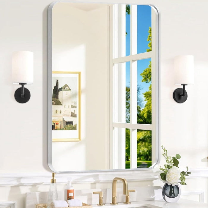 Bigleap Silver Bathroom Mirror, Modern Rounded Rectangle Vanity Mirror for Over Sink, Wall Mounted Mirror with Rustproof Aluminum Frame, （20"x16"）