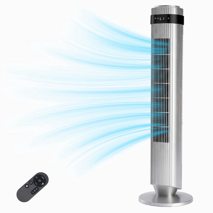Blorly Tower Fan, Oscillating Fan with 26ft Air Delivery, 5 Speeds & 4 Modes, 22ft/s High Velocity Floor Fan with 12H Timer, Remote for Large Room Office, Gray