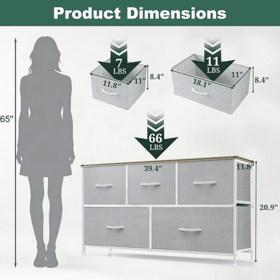Aidoly Drawer Dresser with Wooden Top, Adjustable Feet, Sturdy Metal Frame Dressers for Bedroom, Living Room