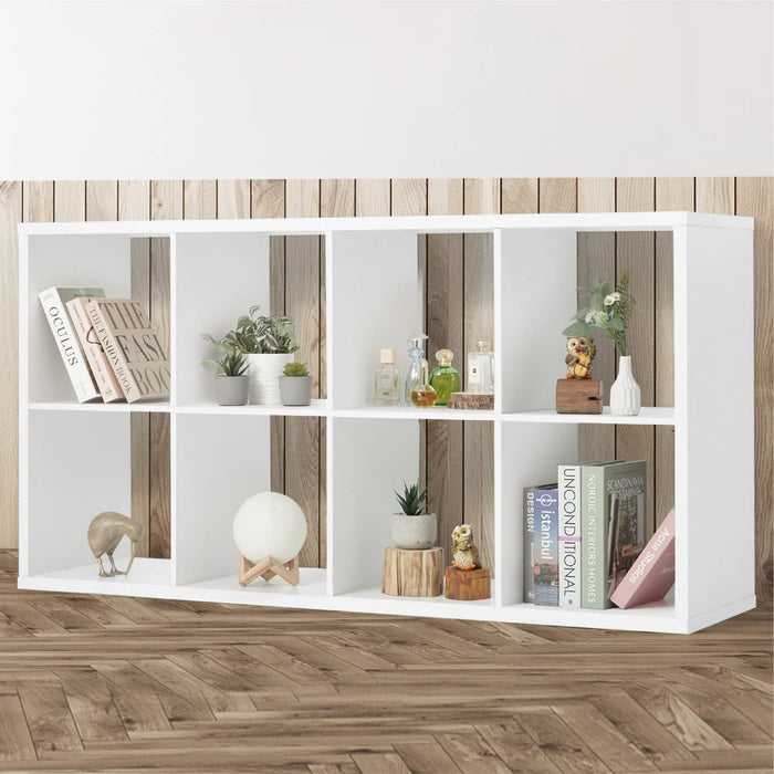 Blorly White Cube Storage Unit, 4-tier Bookcase with 8 Cube Storage Unit, Open Display Bookcase with Removable Back Panels for Living Room, Home Office, Bedroom