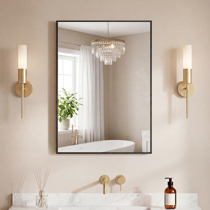 Bigleap 40"x24" Black Bathroom Mirror, Anti-Rust Aluminum Frame Wall Mounted Vanity Mirror, Rectangular HD Tempered Glass for Bathroom Vanity, Horizontal or Vertical Hanging