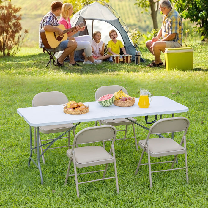 Beddle 6ft Folding Table Outdoor Indoor Heavy Duty Portable Plastic Desk with Carrying Handle for Camping Picnic Party