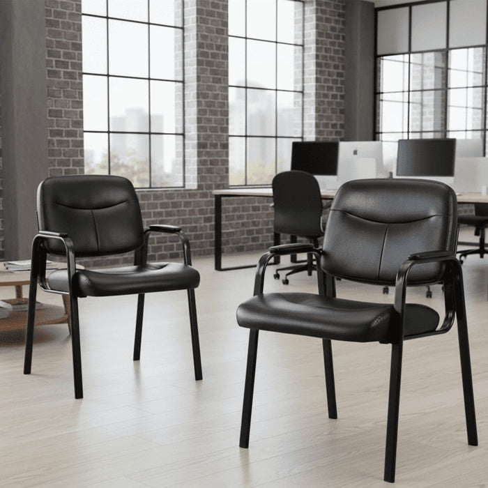 Betcozy Waiting Room Chairs, Set of 2 Mid Back Office Guest Chair with Padded Arms for Home Office, Conference Reception, Lobby, Pu leather, Black