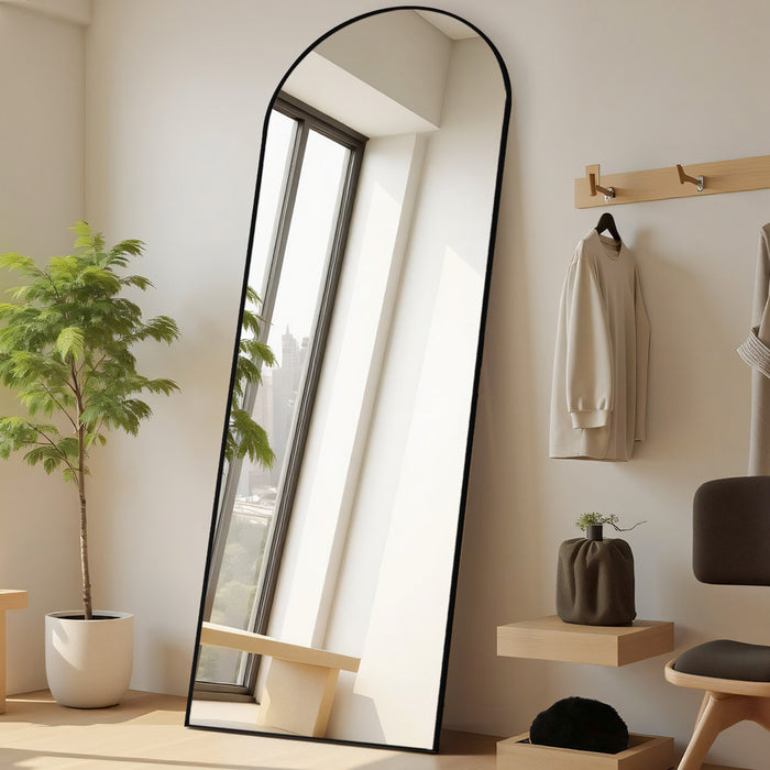 Simenmax 64"x21" Arched Full Length Mirror Full Body Floor Mirror with Stand for Bedroom Cloakroom, Black
