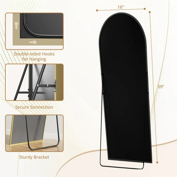 Sybels Arched Floor Mirror, 59" Full-Length Mirror in Aluminum for Bedroom & Living Spaces, Black