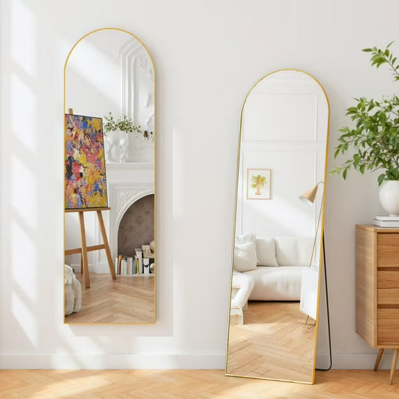 Sybels Arched Floor Mirror, 59" Full-Length Mirror in Aluminum for Bedroom & Living Spaces, Gold