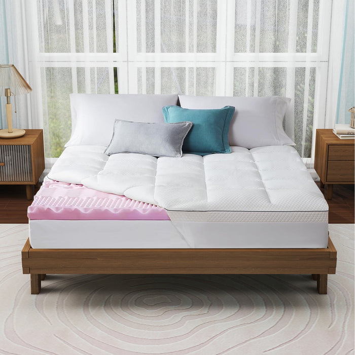 Egg Crate Queen Mattress Topper with Cover,Removable Soft Cover, Comfort Body Support & Pressure Relief