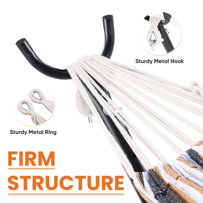 Sybels Hammock, Heavy-Duty for 2-Person with Space-Saving Steel Stand, Portable Carry Bag for Garden, Yard & Outdoors, White and Gray