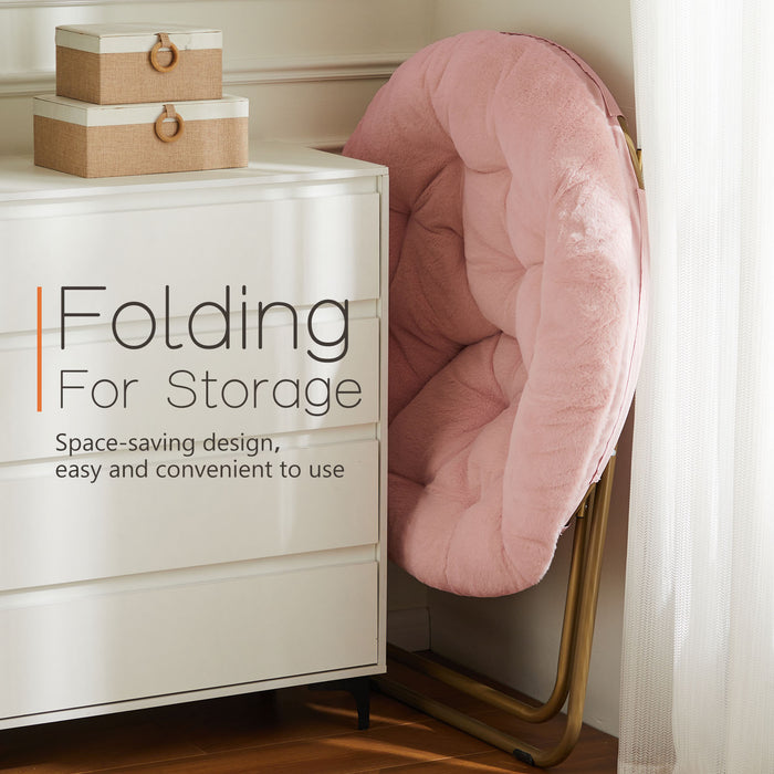 Sybels Cozy Saucer Chair: XL faux fur lounger for bedrooms, dorms & gaming，Foldable moon/mushroom design saves space， Pink