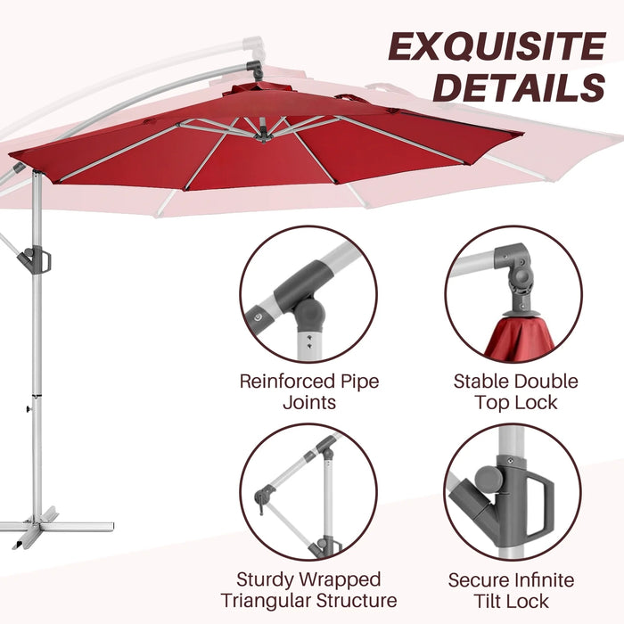 10FT Offset Patio Umbrella, Hanging Cantilever Outdoor Sun Shade with UV Protection for Backyard, Lawn, Garden and Pool