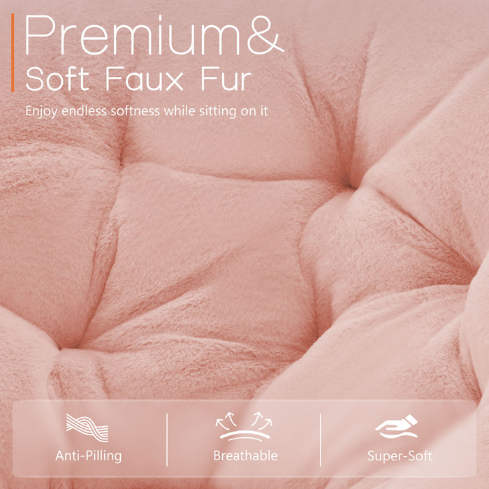 Sybels Cozy Saucer Chair: XL faux fur lounger for bedrooms, dorms & gaming，Foldable moon/mushroom design saves space， Pink