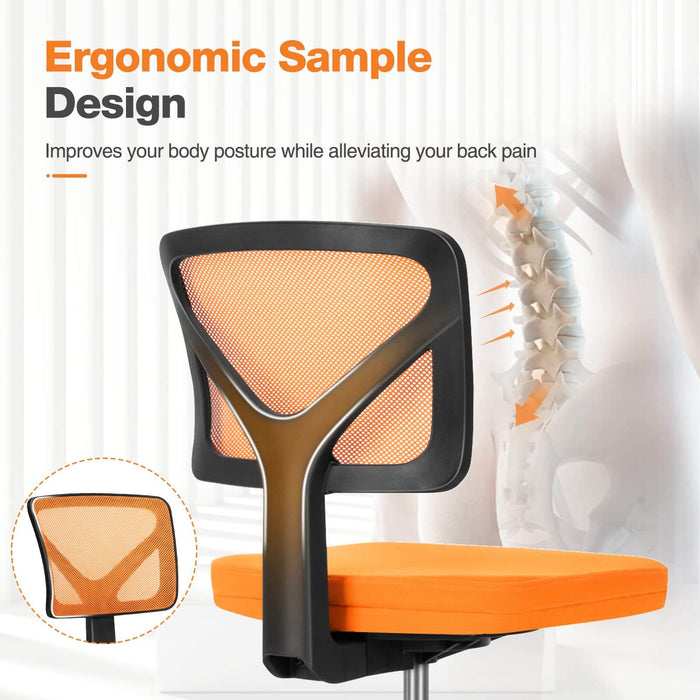 Sybels Adjustable Mesh Office Chair - Padded Seat, Low Back Support, 360° Swivel & Smooth Rolling Casters,Orange