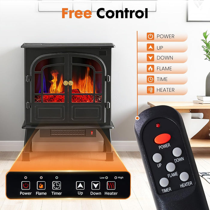 Sybels Compact 26" Double-Door Electric Fireplace, 1500W/750W Heater with Adjustable 3D Flame & Safe Protection - Freestanding for Bedroom, Office, Living Room, Black