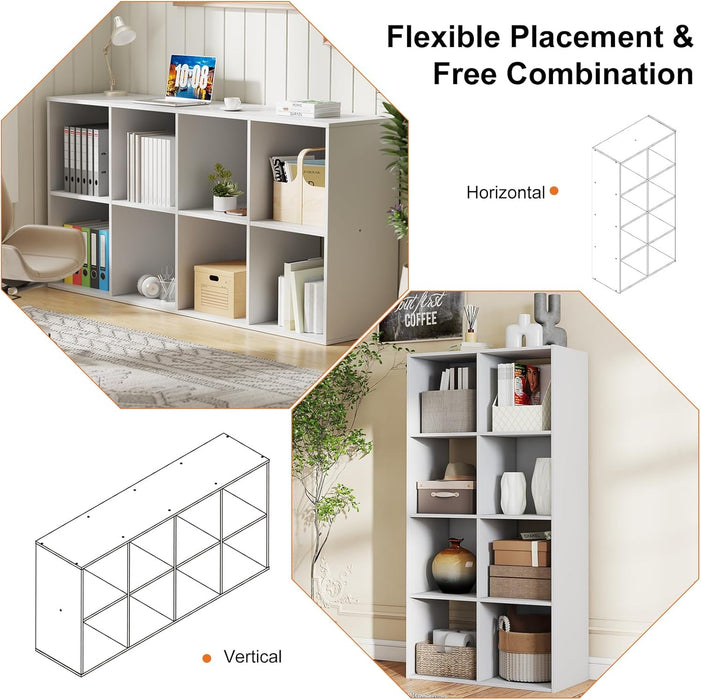 Sybels Cube Storage Shelf, 8-Cube Bookshelf with Removable Dividers，a Versatile Organizer , suitable for living rooms, home offices, and bedrooms, White