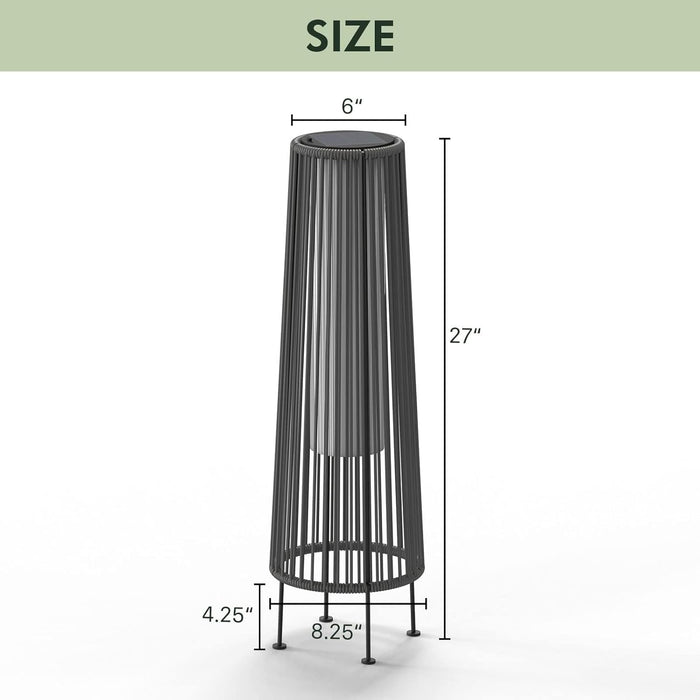 Dozzle 2-Pack Outdoor Solar Floor Lamp, Wicker Design Waterproof Deck Light for Patio, Yard and Garden, Light Brown