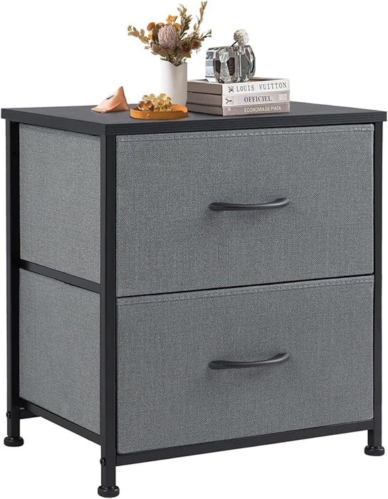 Sybels 20" Tall Bedside Table with 2 Fabric Storage Drawers, Compact Night Stand Dresser with Wooden Top for Bedroom, Dorm Room,Gray (2Pack)
