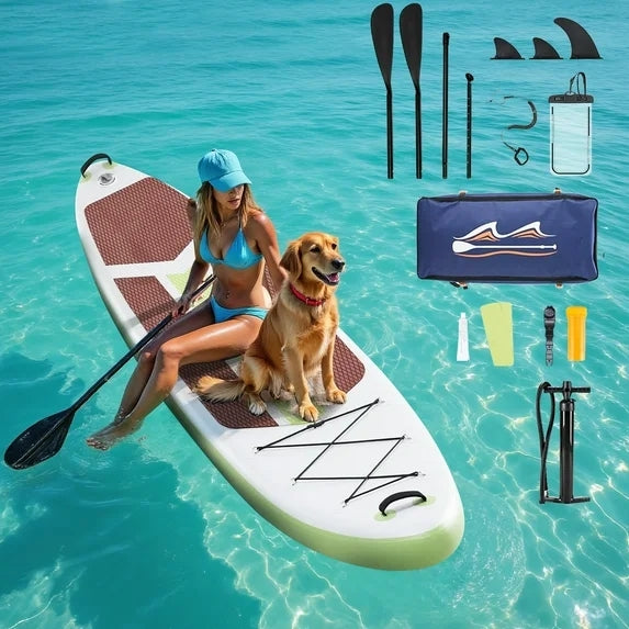 Sybels Complete Inflatable Stand Up Paddle Board Kit, Wide & Stable Design, Anti-Slip Deck, Adjustable Paddle, Ideal for Beginners to Advanced, Brown