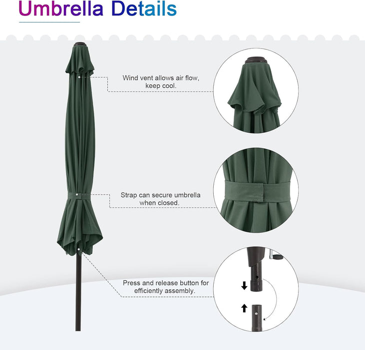 Dozzle 9 ft Patio Umbrella with Tilt & Crank, 8-Rib Outdoor Market Umbrella for Table, Green