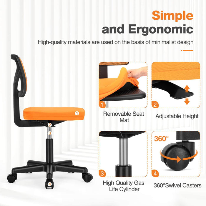 Sybels Adjustable Mesh Office Chair - Padded Seat, Low Back Support, 360° Swivel & Smooth Rolling Casters,Orange