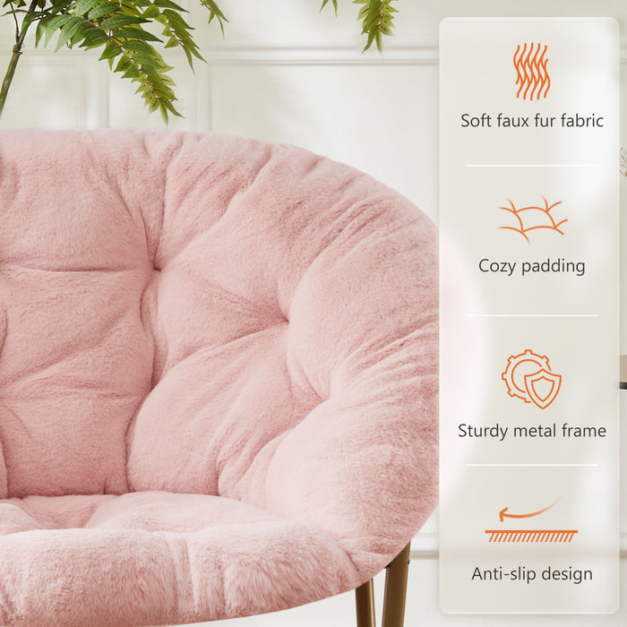 Sybels Cozy Saucer Chair: XL faux fur lounger for bedrooms, dorms & gaming，Foldable moon/mushroom design saves space， Pink