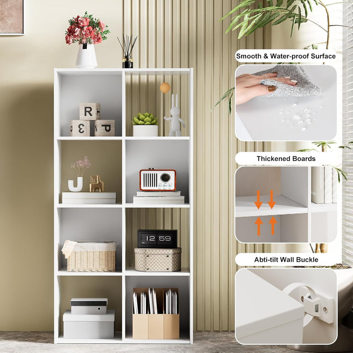 Sybels Cube Storage Shelf, 8-Cube Bookshelf with Removable Dividers，a Versatile Organizer , suitable for living rooms, home offices, and bedrooms, White