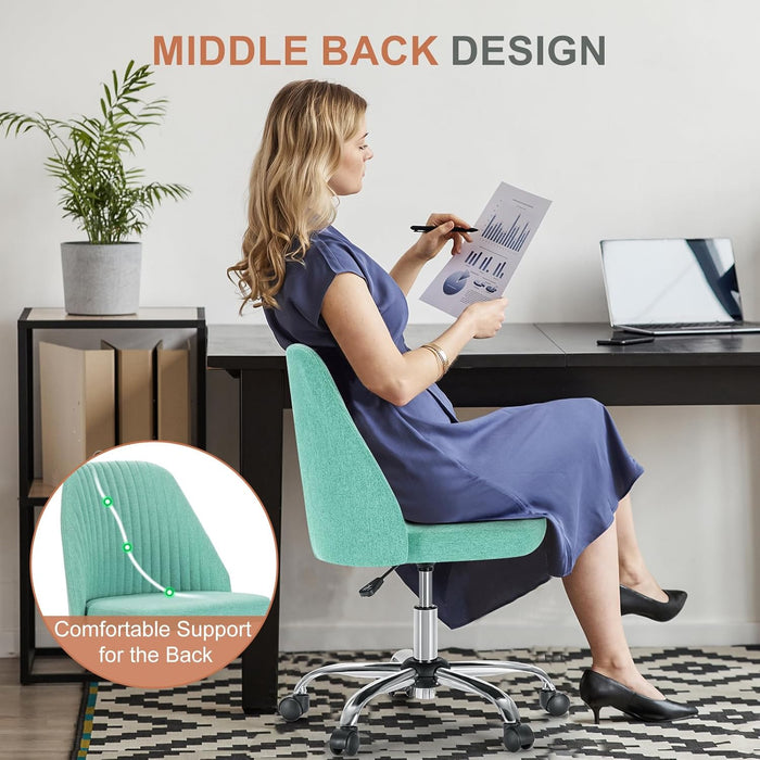 Sybels Modern Office Chair: Armless Swivel Desk Chair with Wheels, Adjustable Height Rolling Task Chair for Home, Dorm，Green