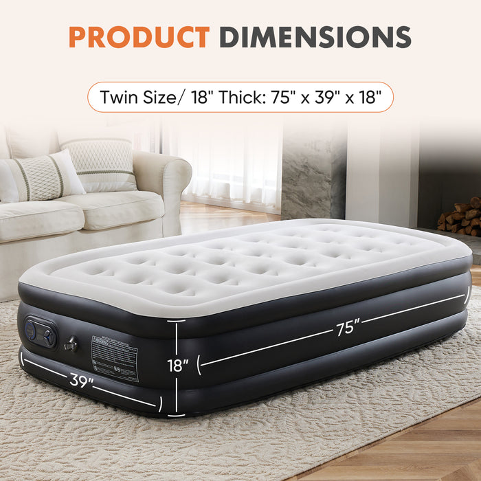 Sybels Twin Mattress 18" with Built-in Pump - Waterproof Raised Inflatable Bed for Camping, Home & Guest Use