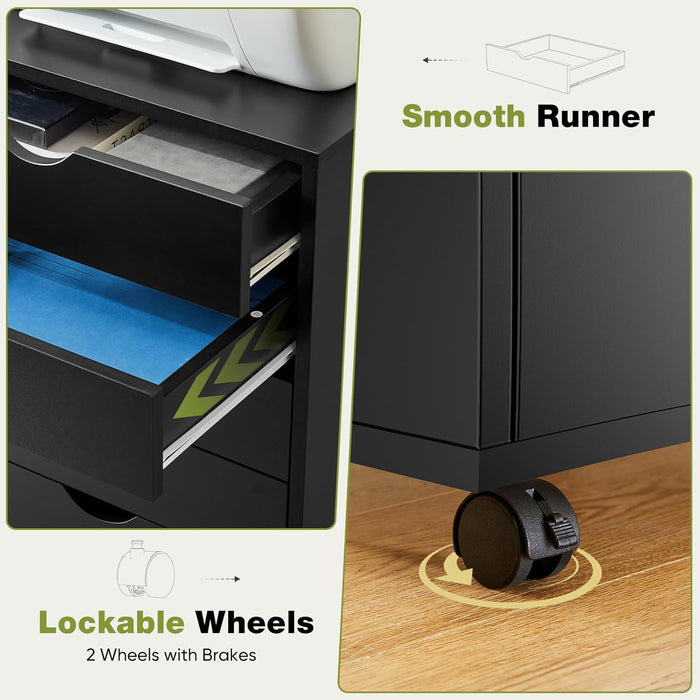 Sybels 7-Drawer Rolling Storage Cart, Mobile File Cabinet & Organizer Dresser with Wheels for Home Office, Wood Chest, Black