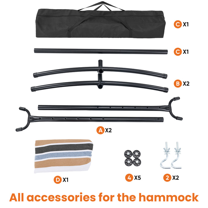 Sybels Hammock, Heavy-Duty for 2-Person with Space-Saving Steel Stand, Portable Carry Bag for Garden, Yard & Outdoors, White and Gray