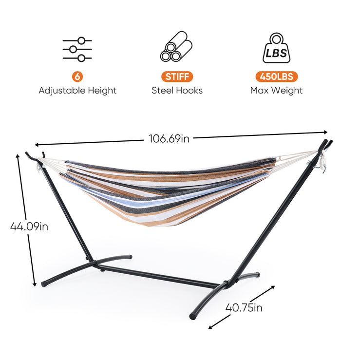 Sybels Hammock, Heavy-Duty for 2-Person with Space-Saving Steel Stand, Portable Carry Bag for Garden, Yard & Outdoors, White and Gray