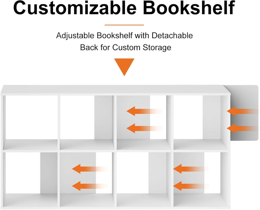 Sybels Cube Storage Shelf, 8-Cube Bookshelf with Removable Dividers，a Versatile Organizer , suitable for living rooms, home offices, and bedrooms, White