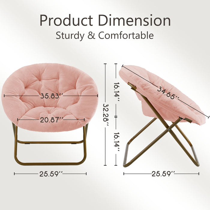 Sybels Cozy Saucer Chair: XL faux fur lounger for bedrooms, dorms & gaming，Foldable moon/mushroom design saves space， Pink