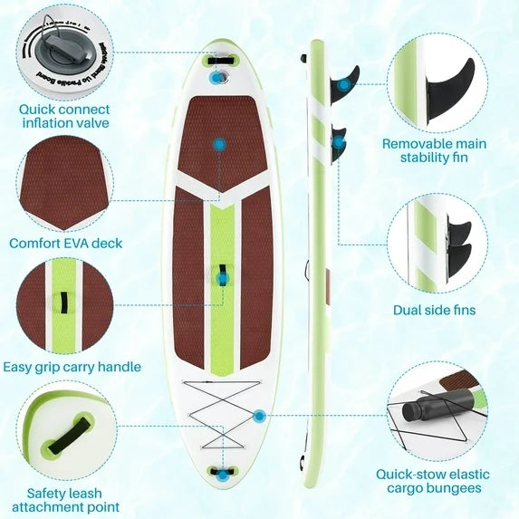Sybels Complete Inflatable Stand Up Paddle Board Kit, Wide & Stable Design, Anti-Slip Deck, Adjustable Paddle, Ideal for Beginners to Advanced, Brown