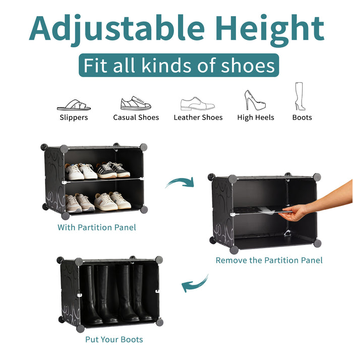 Sybels High-Capacity Shoe Rack (32 Pairs) – 8 Shelves with a Door for Entryway, Closet, Bedroom Storage, Black