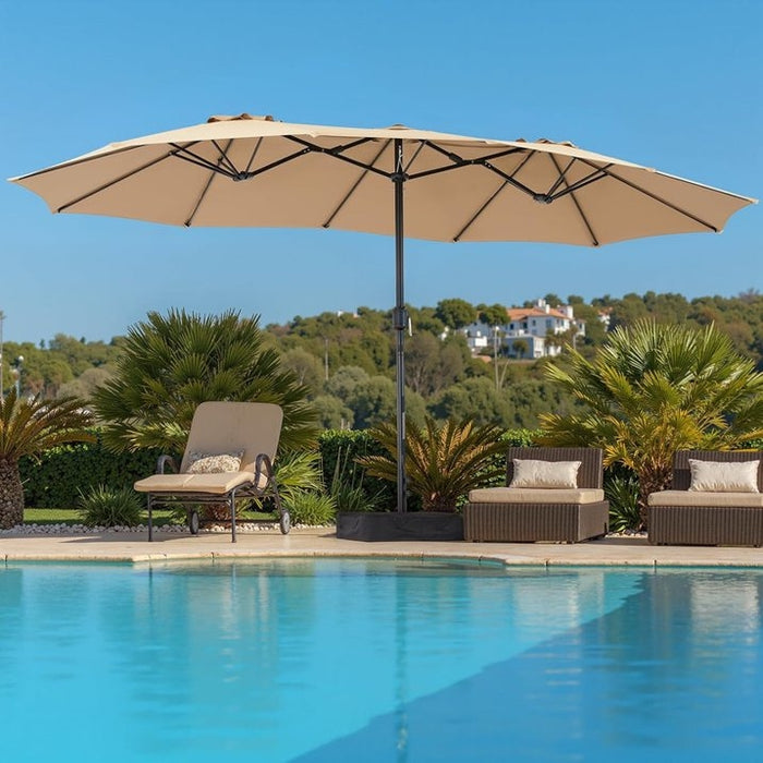 Sybels 15ft Large Rectangle Patio Umbrella with Base, Outdoor Sun Shade for Deck, Backyard, Market, Khaki